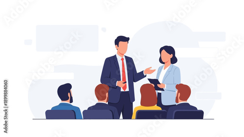 Business Meeting: Speaker Presents to Audience, Professional Presentation