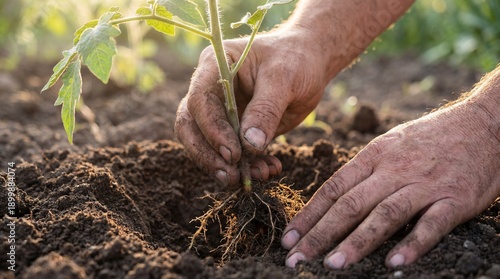 A gardener's hands tenderly...