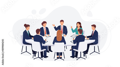 Business meeting with diverse team discussing ideas around a conference table