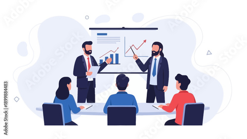 Business Meeting with Presentation and Growth Chart