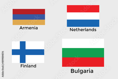 Armenia flag, Netherland flag, Finland flag, Bulgaria flag set vector illustration. Eps 10