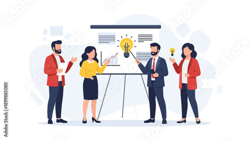 Business team brainstorming innovative ideas during a presentation