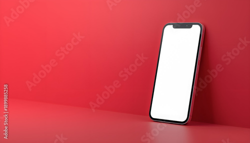 Smartphone with Empty Screen on Red Background Waiting Concept