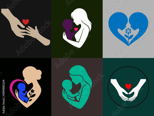 Happy Mother's Day woman head card Illustration of mother with her little child, flower in the background. Concept of mothers day, mothers love, relationships between mother and child.