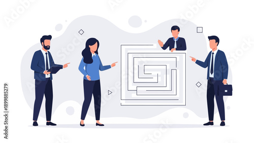 Business Team Solving Maze Puzzle Strategy Concept