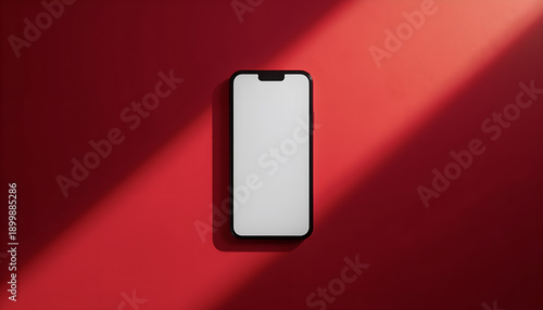 Smartphone with Blank Screen on Red Background Loneliness Concept