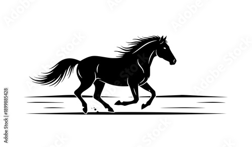 Galloping horse silhouette vector with dynamic motion for equestrian and sports design