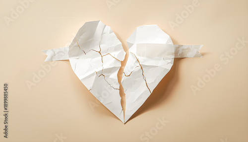 Broken Paper Heart Repaired with Tape – Imperfect Love Concept