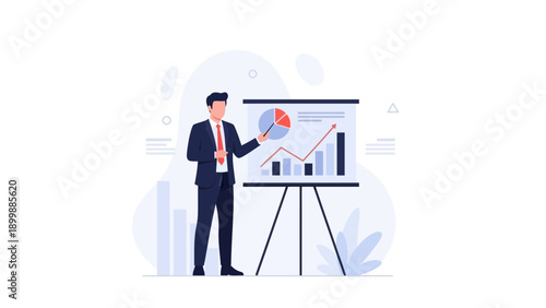 Businessman Presenting Financial Growth Chart on Flipchart - Business Meeting
