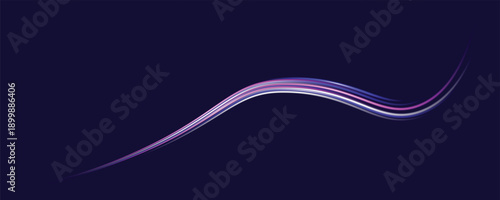  Light motion effect, slow shutter of traffic. High tech concept with luminous arrows moving to side. Speed connection vector background. Neon color glowing lines.