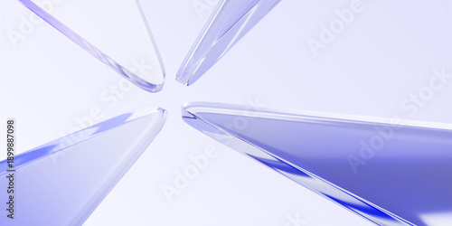 Abstract 3D glass background with crystal light holographic triangle plate shapes, radial design, motion effect. Geometric pattern of triangular transparent surfaces. Futuristic tech. 3D illustration