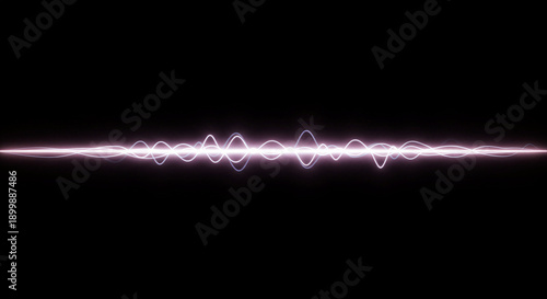 Pink wavy lines glowing on black background. Abstract digital waveform visualization representing sound or energy waves. Futuristic neon light effect for technology graphics and sci-fi designs in