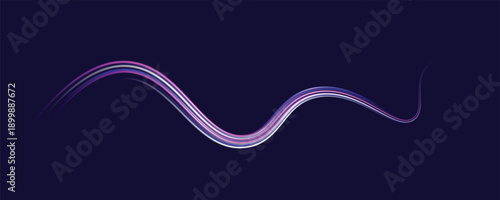  Light motion effect, slow shutter of traffic. High tech concept with luminous arrows moving to side. Speed connection vector background. Neon color glowing lines.