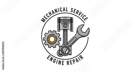 Vintage Mechanical Service Engine Repair Emblem.