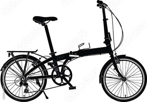 Folding bicycle silhouette compact urban commuter bike design, black vector illustration isolated on white background transport portable travel minimal modern cycling