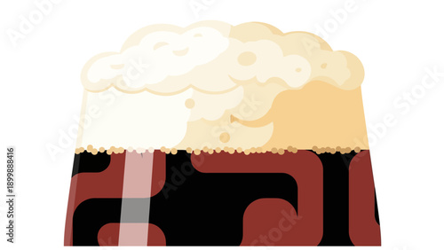 Stylized Dark Craft Beer Mug with Creamy Foam Head. Modern Geometric Vector Illustration of Stout or Porter.