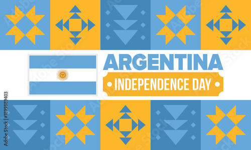 Argentina National Day. Happy holiday. Independence and freedom day. Celebrate annual. Argentina flag. Patriotic argentine design. Poster, card, banner, template, background. Vector illustration
