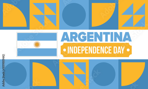 Argentina National Day. Happy holiday. Independence and freedom day. Celebrate annual. Argentina flag. Patriotic argentine design. Poster, card, banner, template, background. Vector illustration