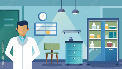 A medical professional working in a modern laboratory setting with various equipment. isolated on white background, Vector