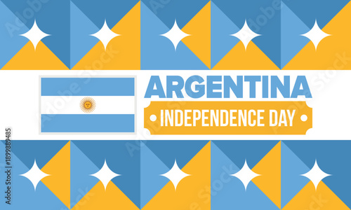 Argentina National Day. Happy holiday. Independence and freedom day. Celebrate annual. Argentina flag. Patriotic argentine design. Poster, card, banner, template, background. Vector illustration