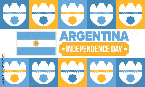Argentina National Day. Happy holiday. Independence and freedom day. Celebrate annual. Argentina flag. Patriotic argentine design. Poster, card, banner, template, background. Vector illustration