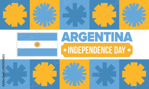 Argentina National Day. Happy holiday. Independence and freedom day. Celebrate annual. Argentina flag. Patriotic argentine design. Poster, card, banner, template, background. Vector illustration