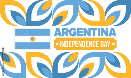 Argentina National Day. Happy holiday. Independence and freedom day. Celebrate annual. Argentina flag. Patriotic argentine design. Poster, card, banner, template, background. Vector illustration