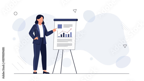 Businesswoman presenting financial growth chart on flip chart