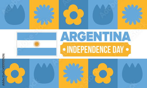 Argentina National Day. Happy holiday. Independence and freedom day. Celebrate annual. Argentina flag. Patriotic argentine design. Poster, card, banner, template, background. Vector illustration