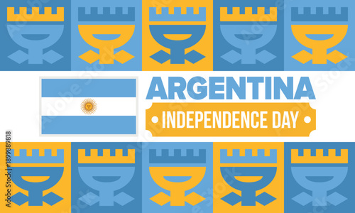 Argentina National Day. Happy holiday. Independence and freedom day. Celebrate annual. Argentina flag. Patriotic argentine design. Poster, card, banner, template, background. Vector illustration