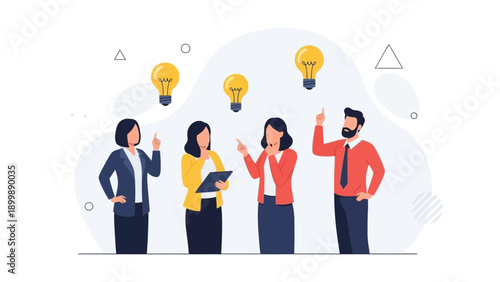 Teamwork Brainstorming Ideas Lightbulbs Innovation Business People Flat Design
