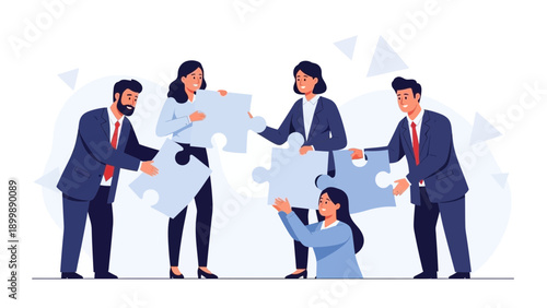Teamwork Business People Assembling Puzzle Pieces Together