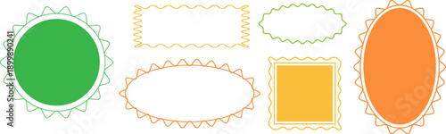 Set of frames with wavy edges. Trendy doodle borders with curved shapes in wax crayons or charcoal style. Abstract design elements for invitations. 