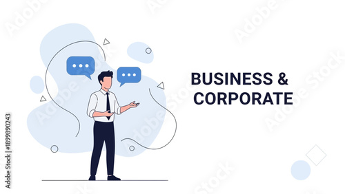 Businessman Talking with Speech Bubbles, Business & Corporate Concept