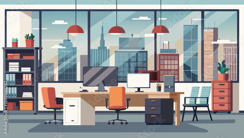 Modern office workspace with diverse professionals collaborating and using technology isolated on white background, Vector