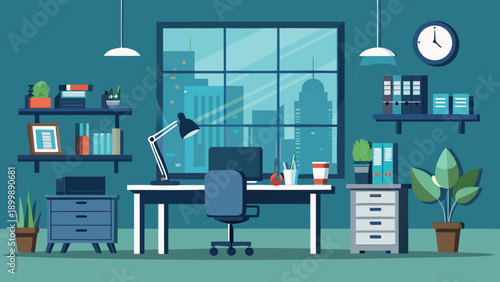 Modern home office workspace with technology and organizational tools. isolated on white background, Vector