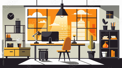 Modern living room with contemporary furniture and warm lighting arrangement isolated on white background, Vector