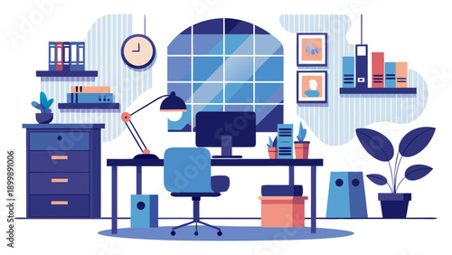 Creative workspace featuring office supplies and modern decor elements. isolated on white background, Vector