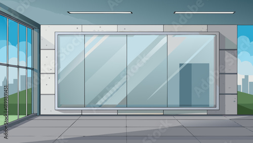 Modern architectural design featuring large glass facade and minimalist interior space isolated on white background, Vector