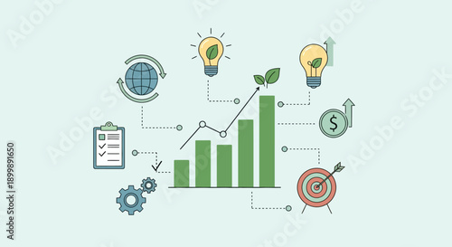 Conceptual illustration of work-life balance with woman meditating and office buildings on a scale.