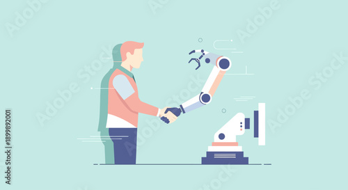 Man assembling robotic arm on a mechanical workstation in a technology lab.
