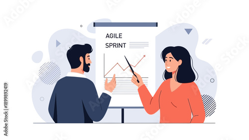 Agile Sprint Planning Meeting: Business People Discussing Growth Chart