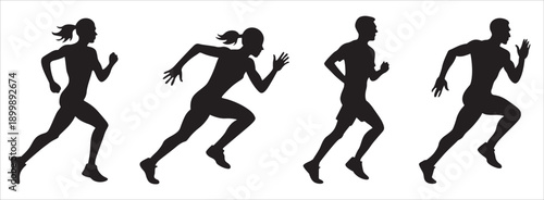 Runners Silhouette: Diverse Athletes in Motion, Flat Design Vector Illustration