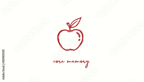Red apple icon with leaf and one memory text, vector illustration for logo or branding, isolated on transparent background, png