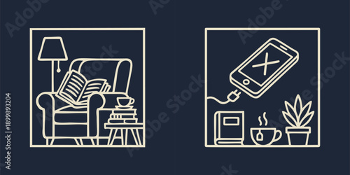 Digital Detox Concept Illustration Reading and Relaxation Over Smartphone Use