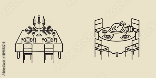 Elegant Holiday Dinner Table Settings Icon Set