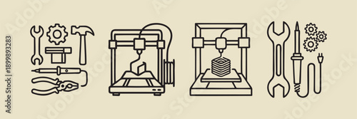 Essential Tools and Modern Manufacturing Technology Line Art