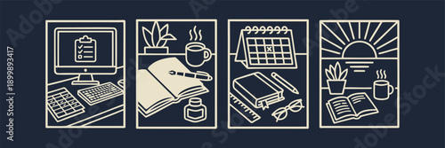 Home Office and Productivity Icons Planning and Studying Collection