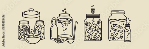Home Food Preservation and Fermentation Process Icons
