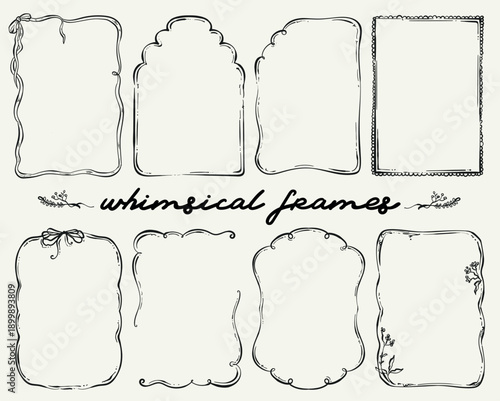 Whimsical style hand drawn collection of frames, vector illustration	